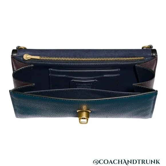 NWT COACH Leather Marlow Stunning Color Block Convertible Bag Brass Tone Accents